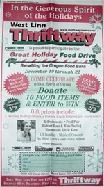 2002, 2nd Annual Great Holiday Food Drive Ad in the West Linn Tidings